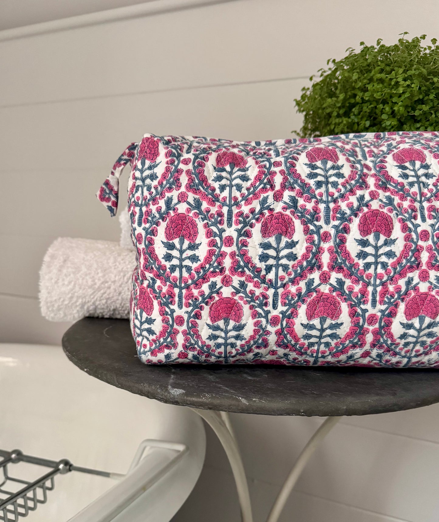 GIANT BLUE AND PINK TRELLIS WASH BAG