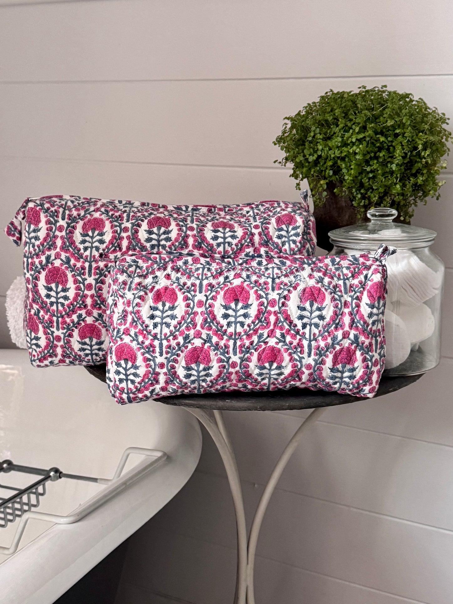 GIANT BLUE AND PINK TRELLIS WASH BAG