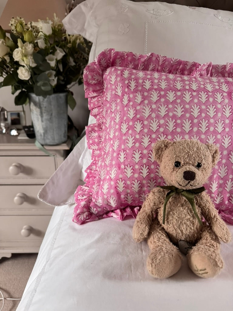 PINK ACORN FRILLY CUSHION
