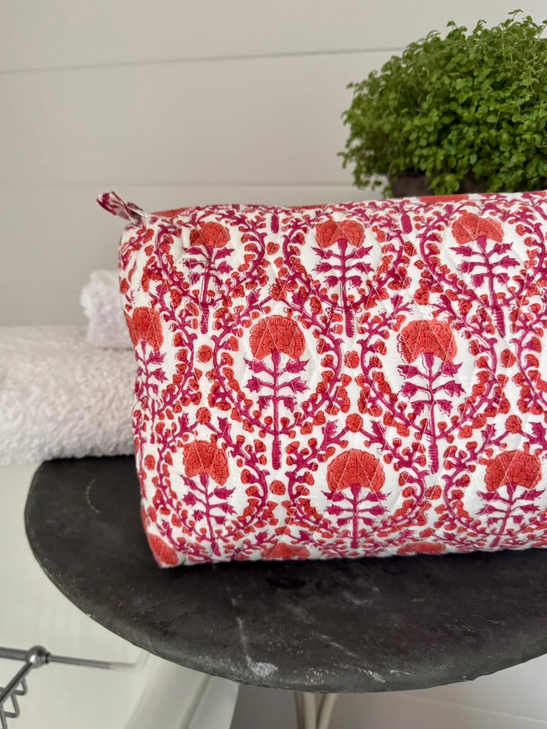 PINK AND ORANGE TRELLIS MAKEUP BAG