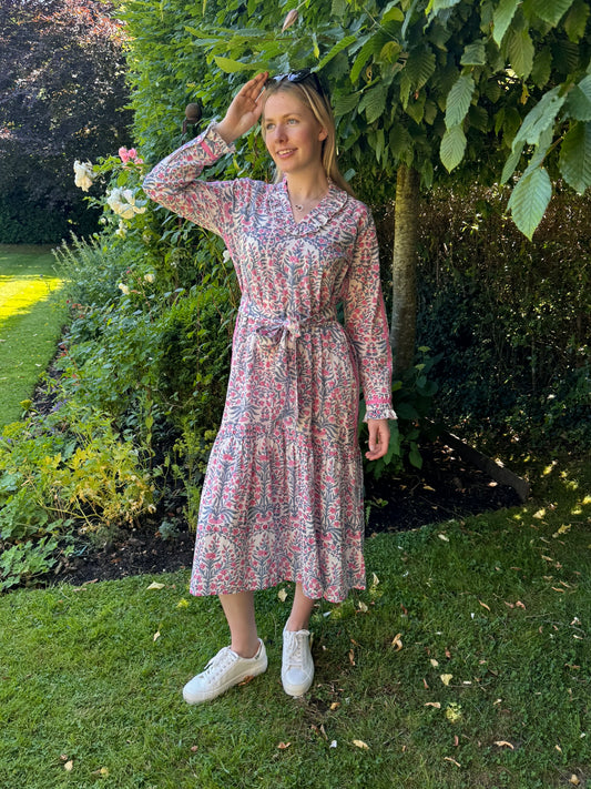 PINK AND BLUE BUTAH FLORENCE DRESS