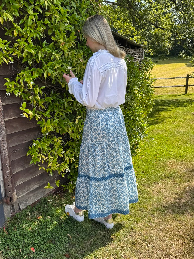 BLUE THISTLE FLORAL SKIRT