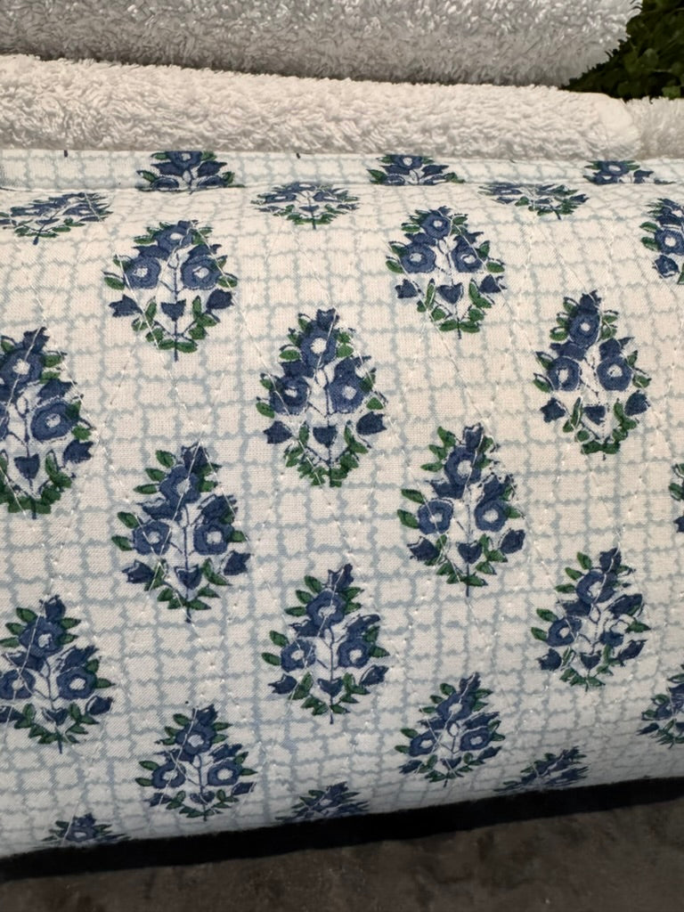 BLUE AND GREEN SQUARE BOOTY FLORAL MAKEUP BAG