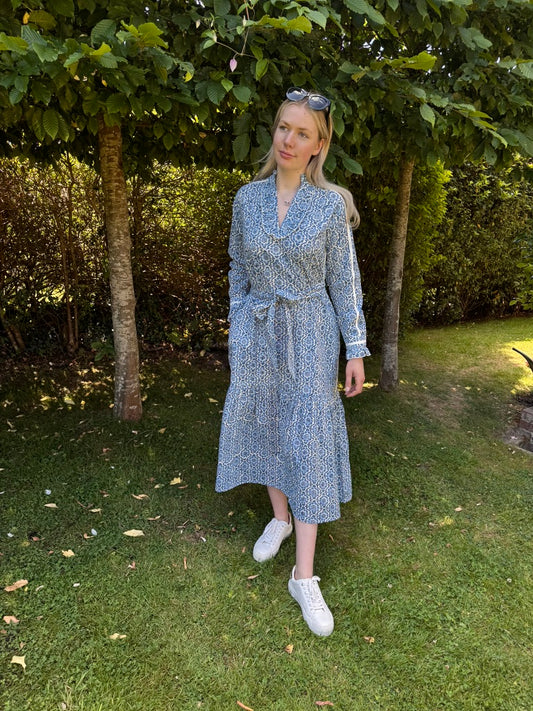 BLUE SPIRAL FLORAL FLORENCE DRESS