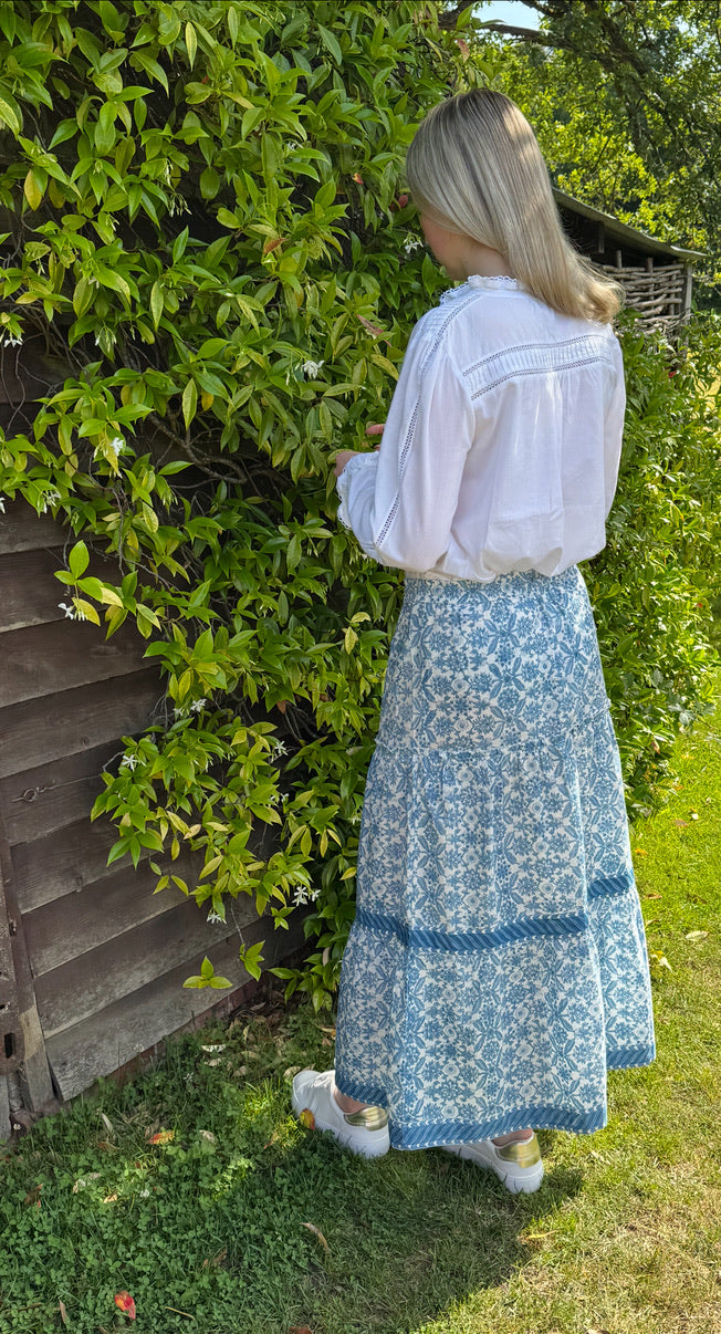 BLUE THISTLE FLORAL SKIRT