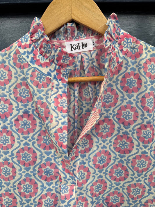 BLUE AND PINK SPIRAL FLORAL SHIRT