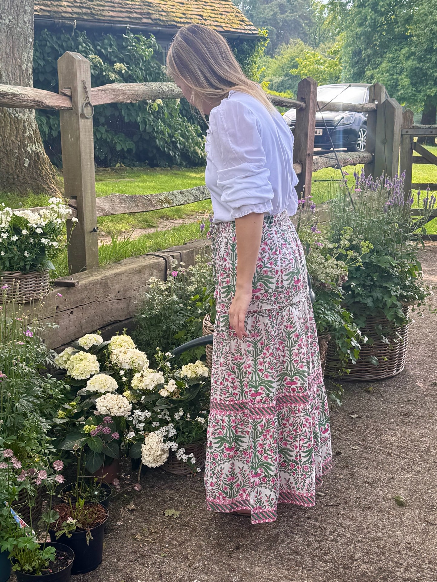 PINK AND GREEN BUTAH SKIRT