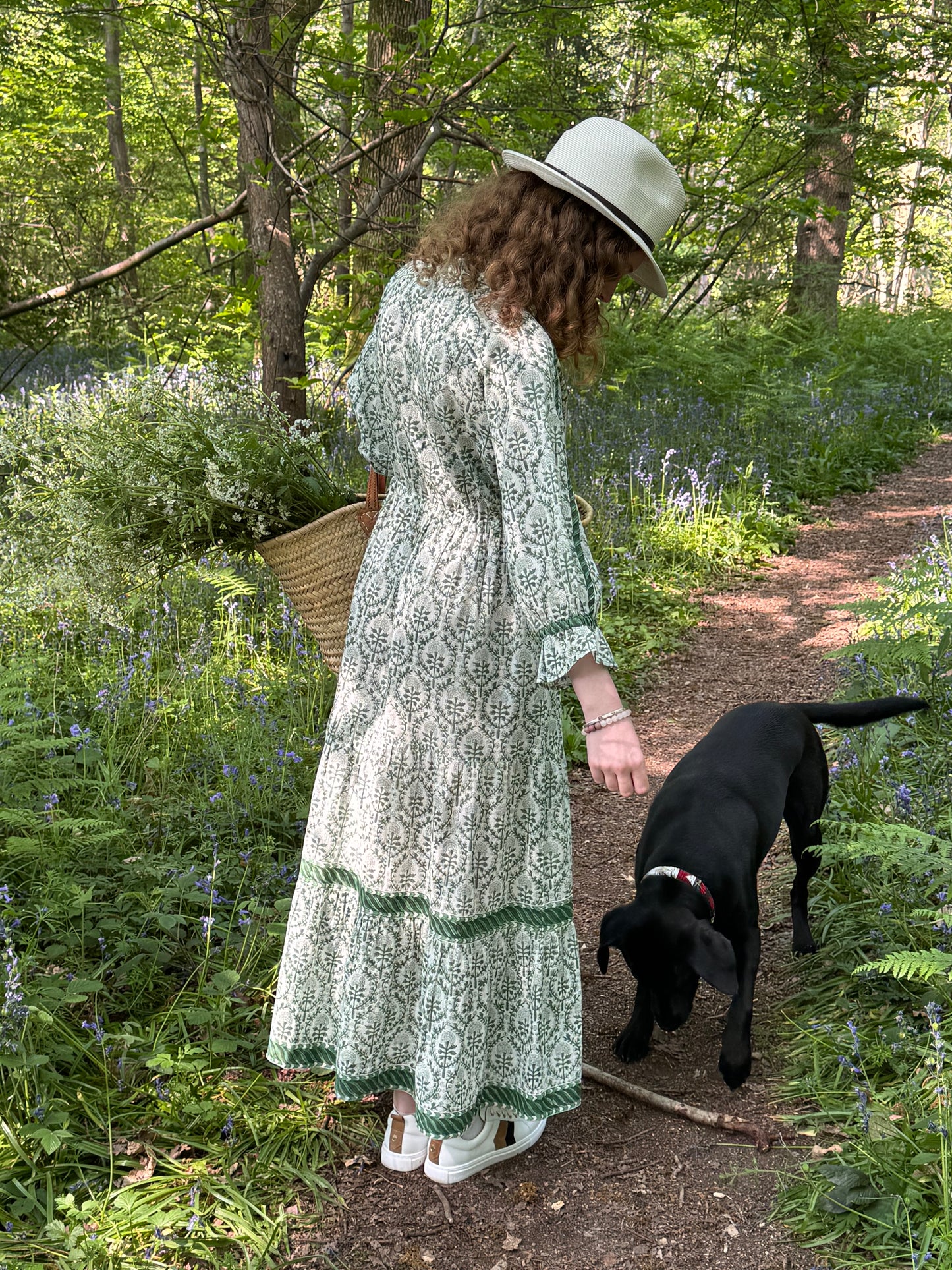 GREEN REVERSE TRELLIS LOTTIE DRESS