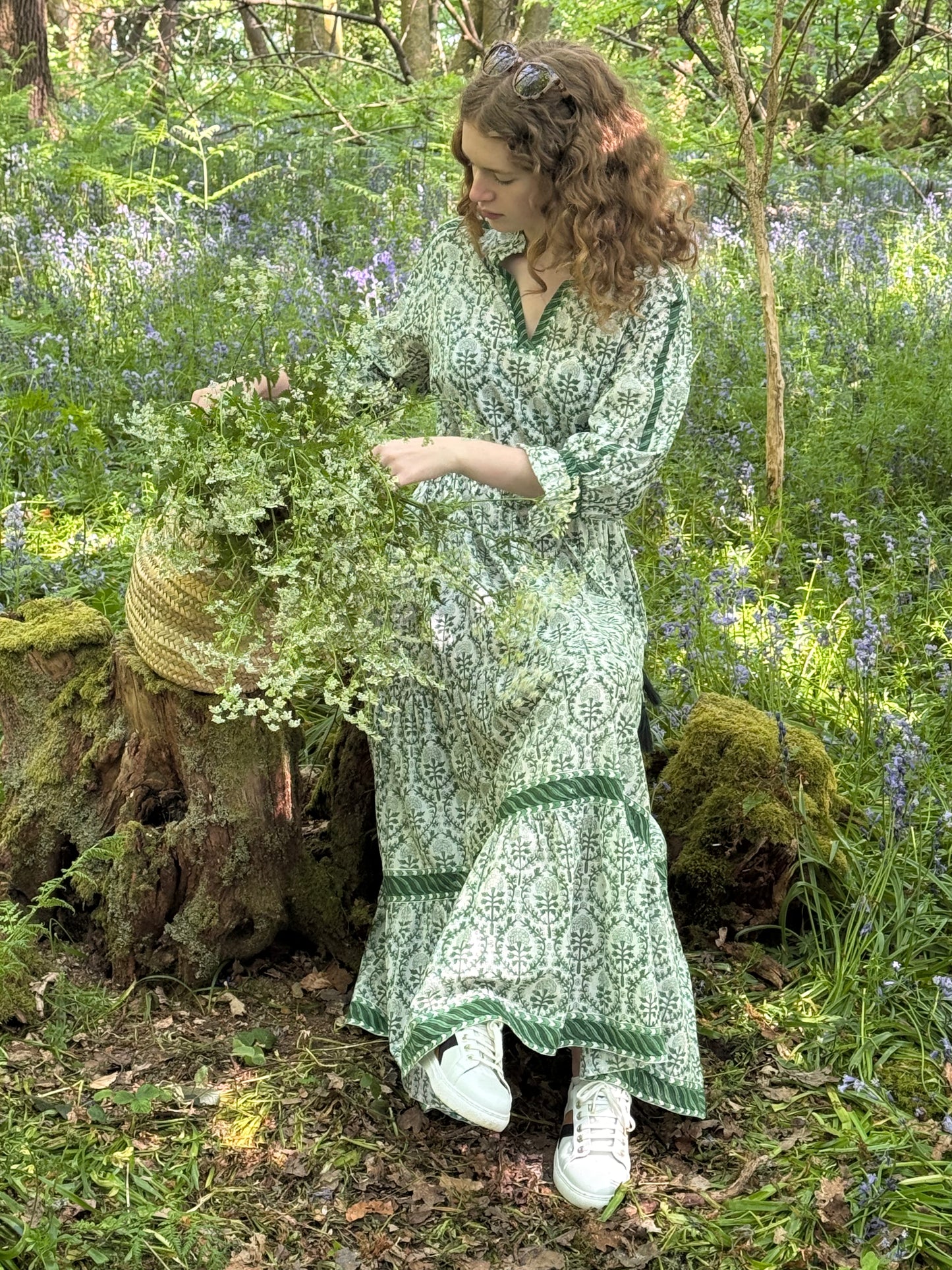 GREEN REVERSE TRELLIS LOTTIE DRESS