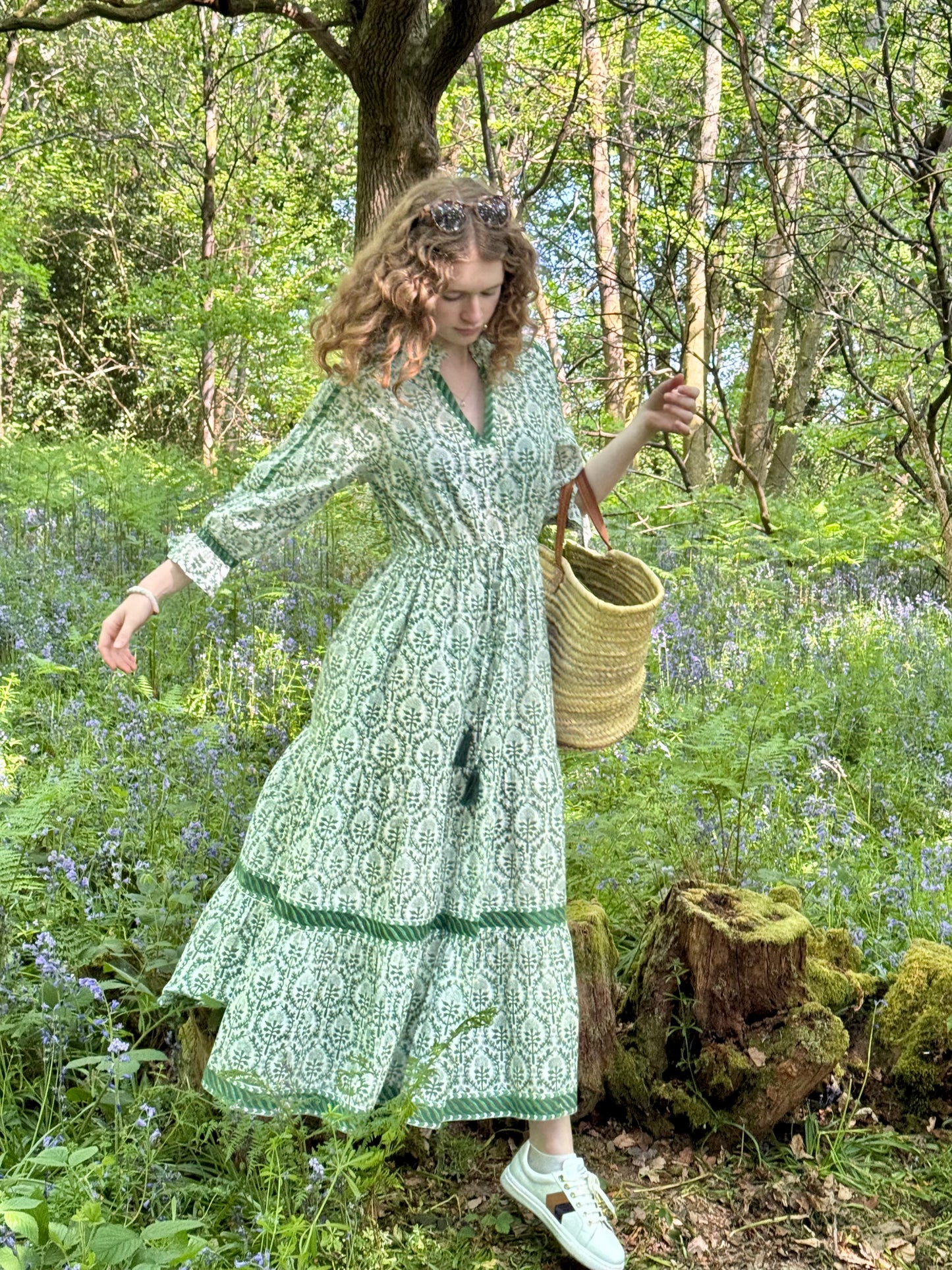 GREEN REVERSE TRELLIS LOTTIE DRESS