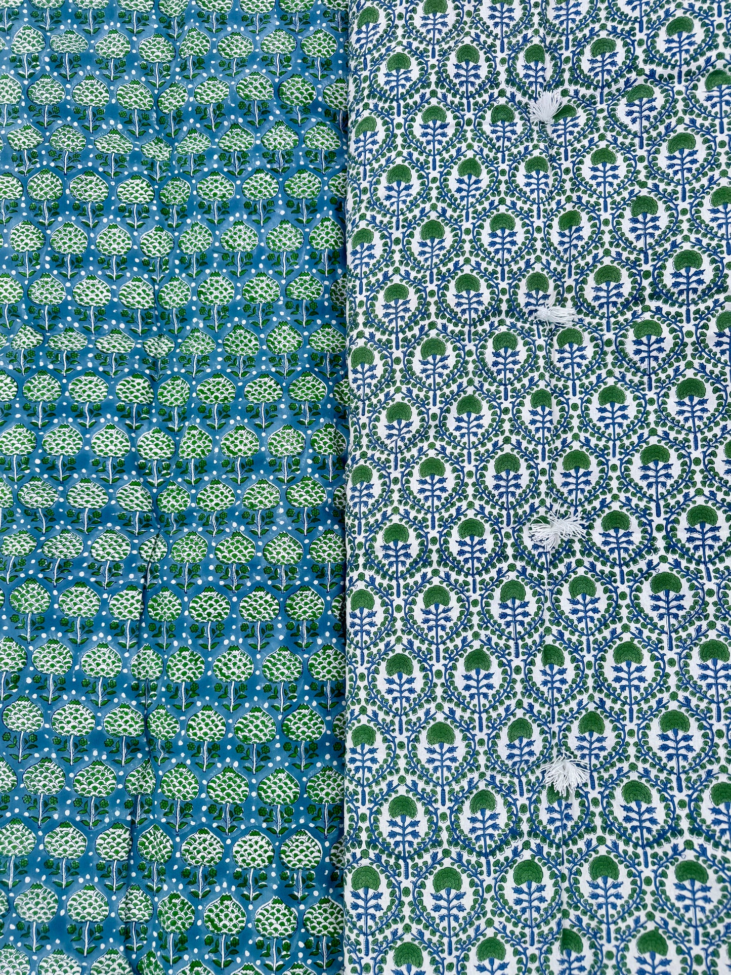 BLUE AND GREEN ARTICHOKE BENCH QUILT