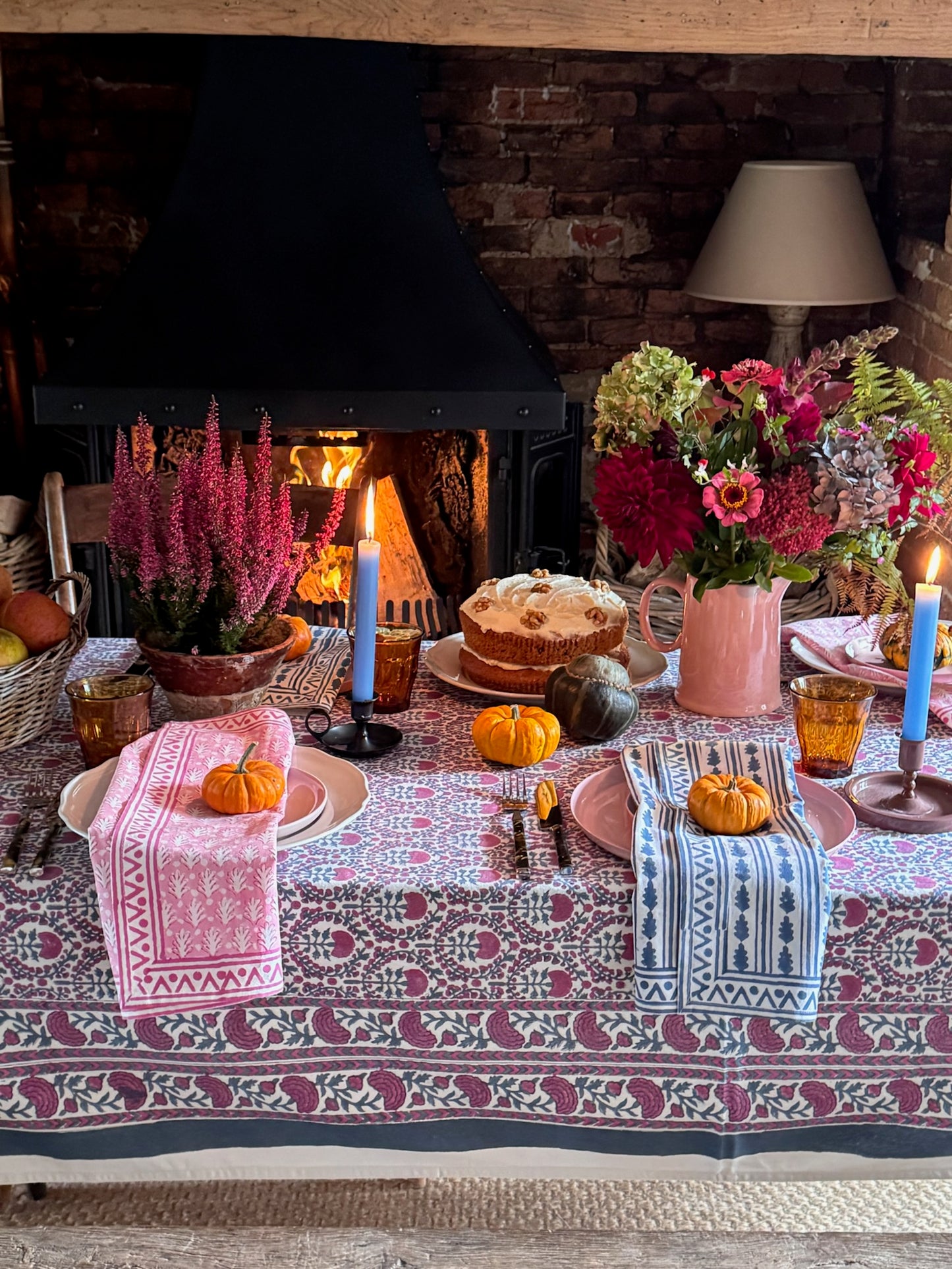 PINK AND BLUE TRELLIS TABLECLOTH