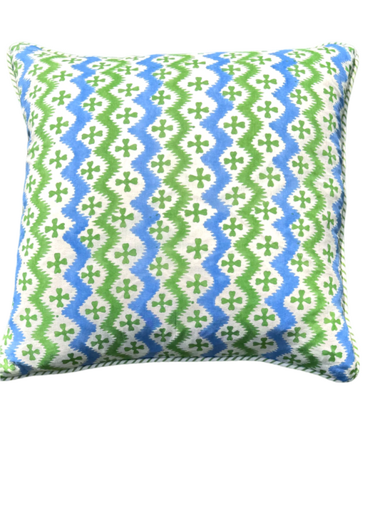 BLUE AND GREEN ZIG ZAG CUSHION