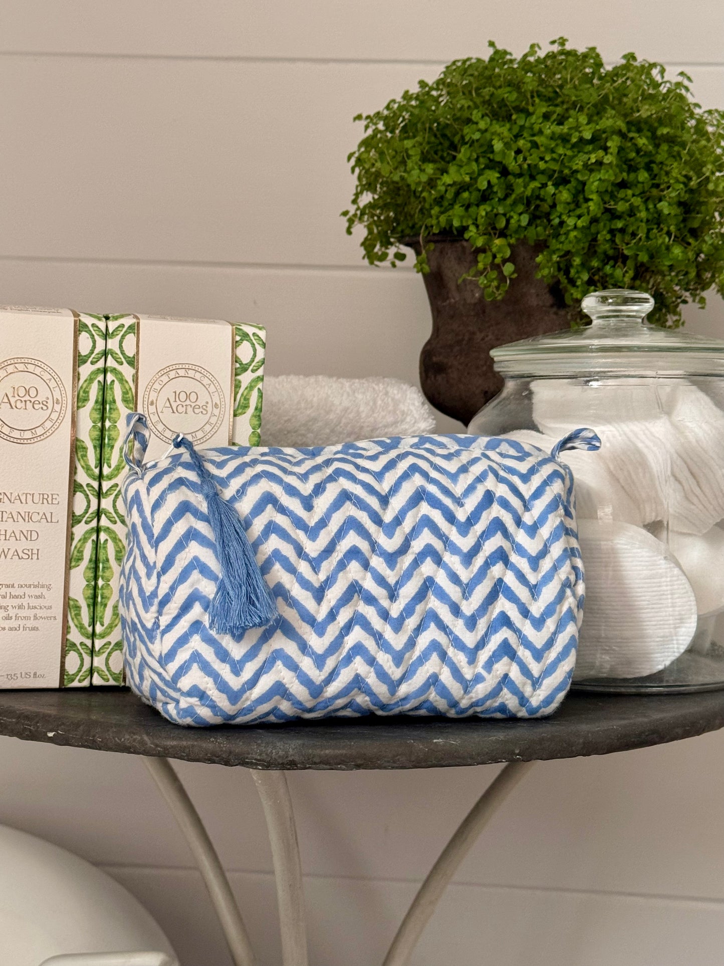 BLUE ZIG ZAG TINY MAKEUP BAG
