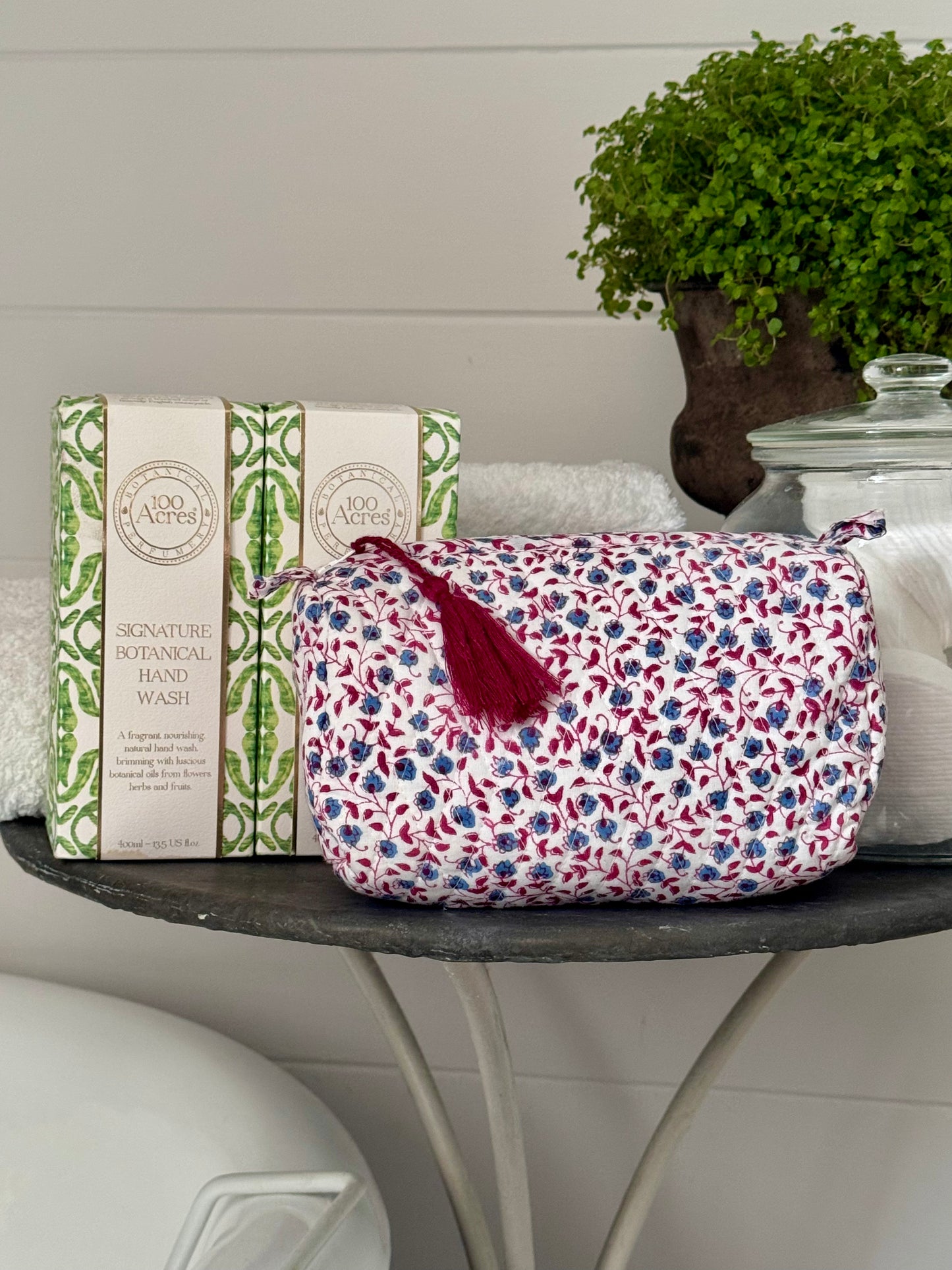 RED AND BLUE DITSY TINY MAKEUP BAG