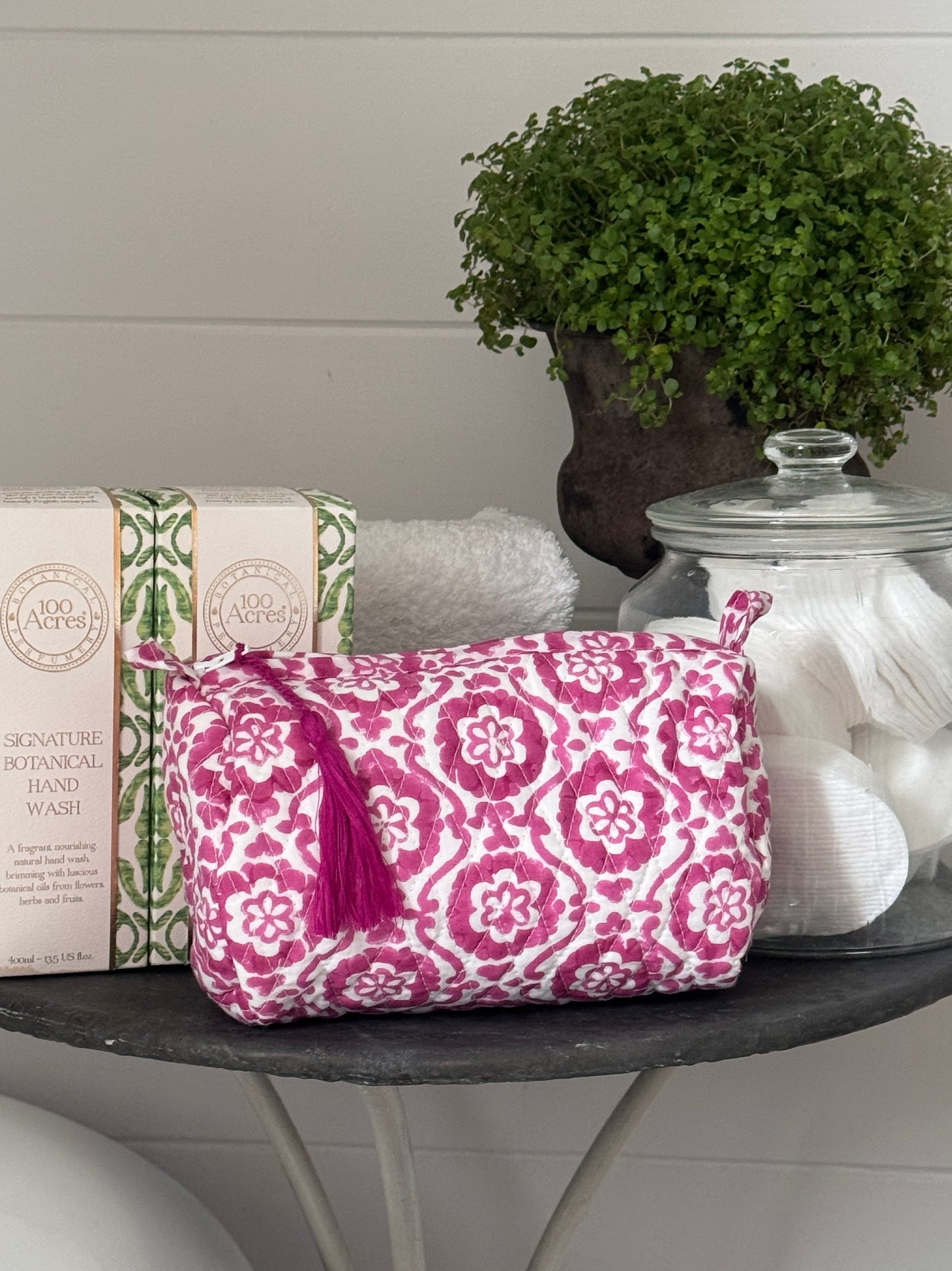HOT PINK SPIRAL FLORAL TINY MAKEUP BAG