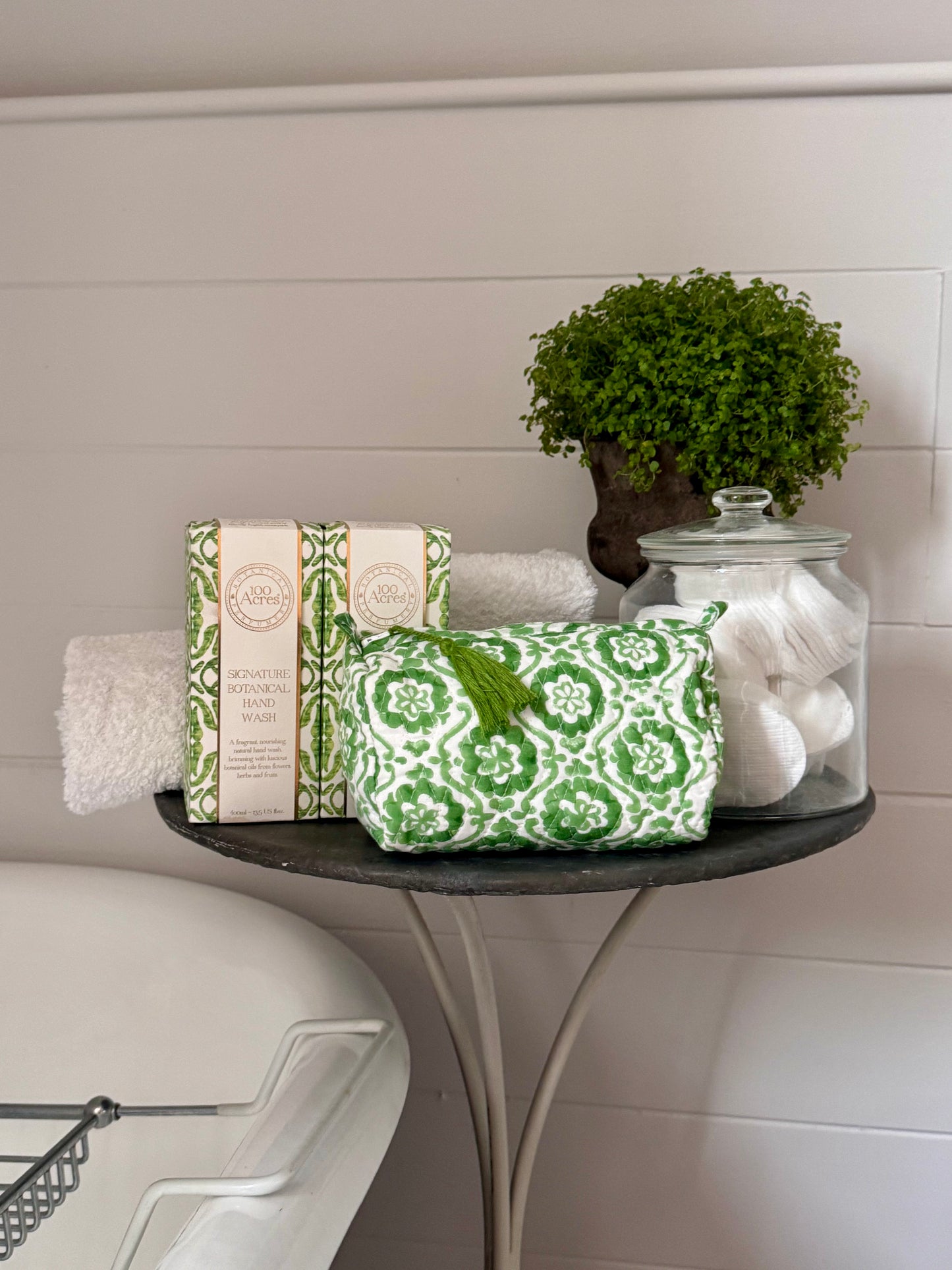 GREEN SPIRAL FLORAL TINY MAKEUP BAG