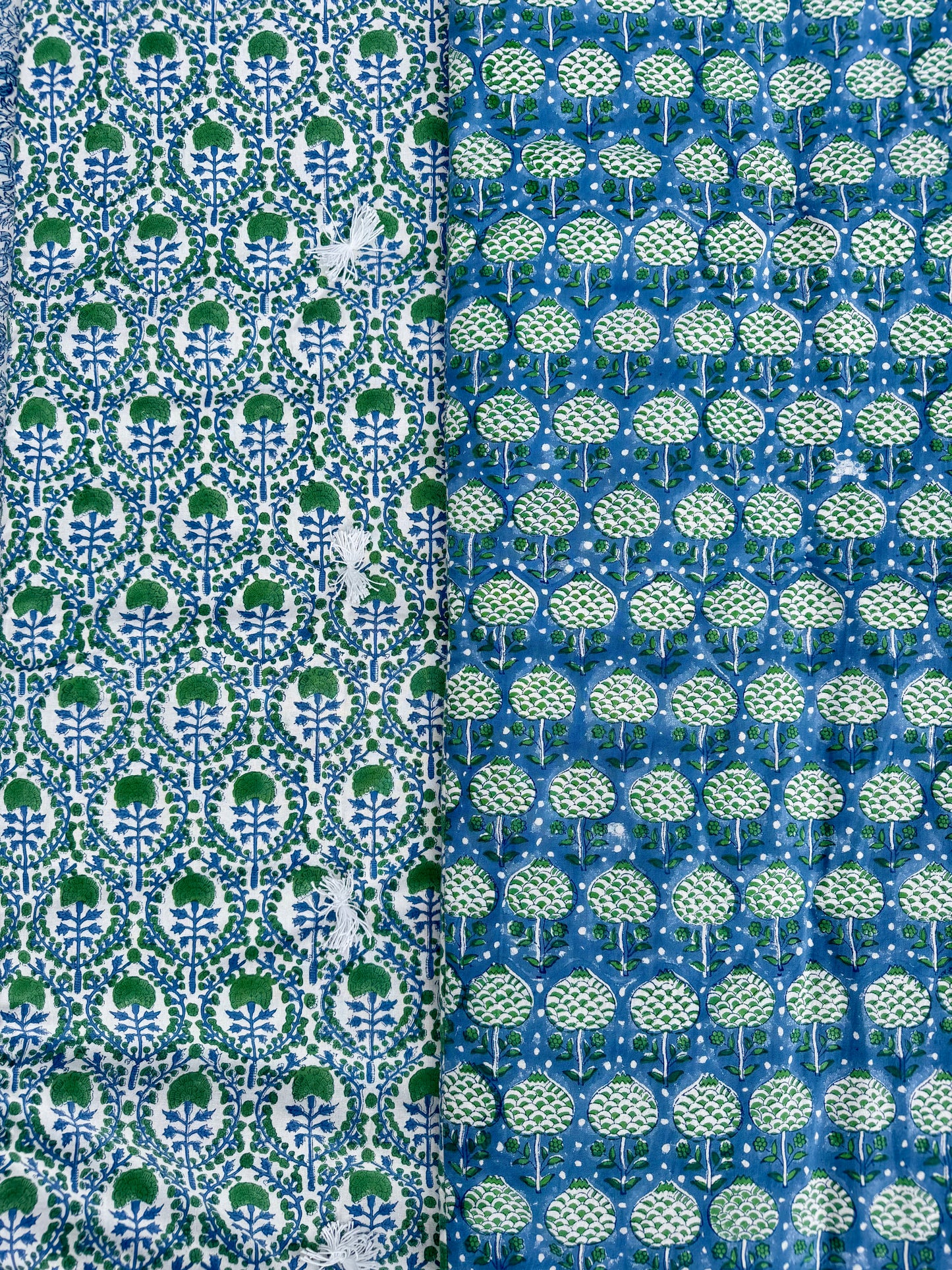 BLUE AND GREEN TRELLIS BENCH QUILT