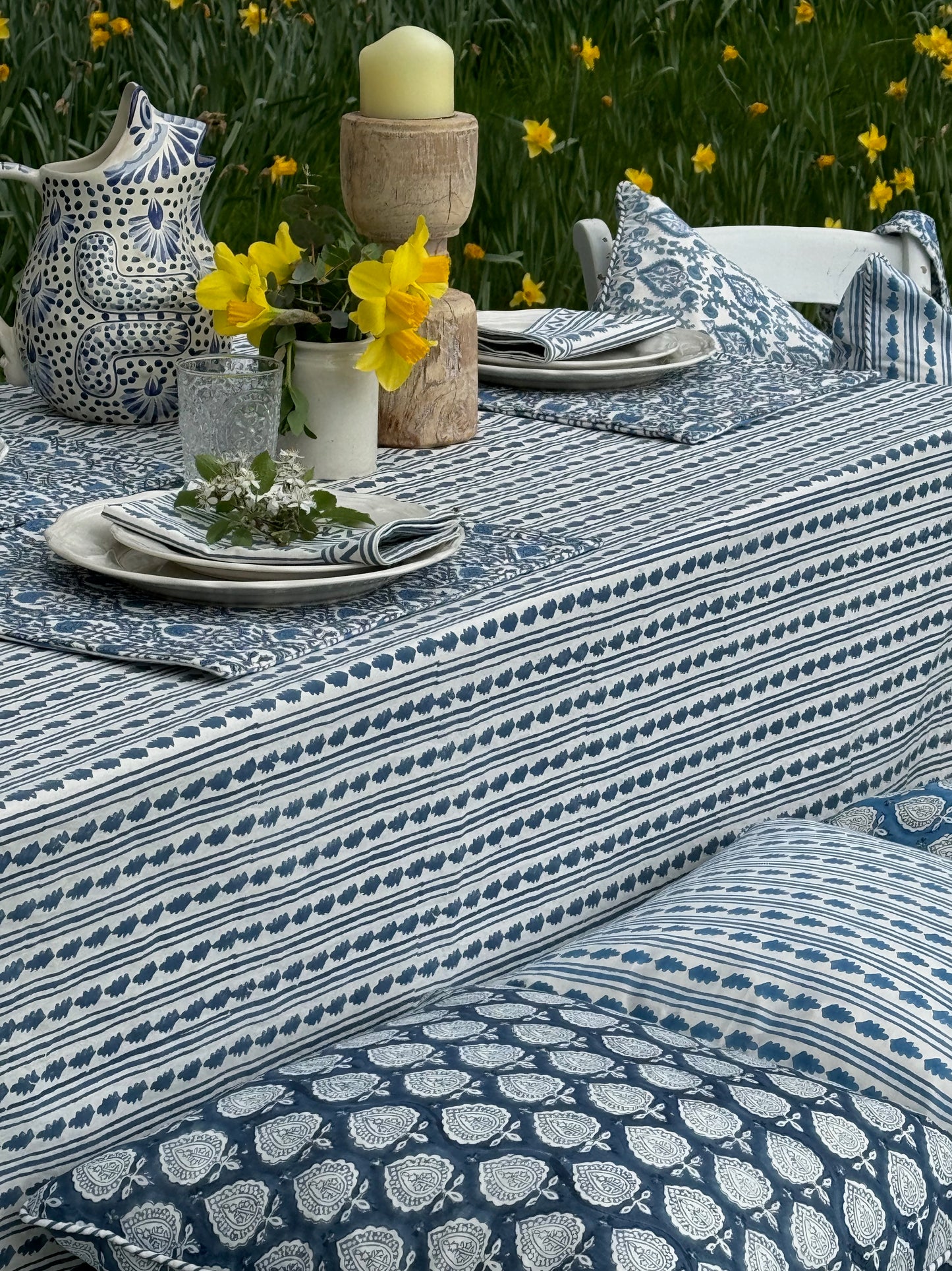 BLUE KAHO STRIPE TABLECLOTH