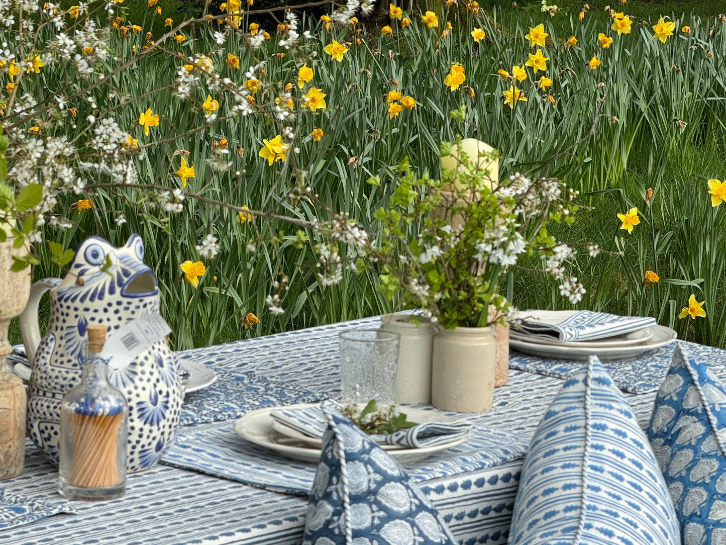 BLUE KAHO STRIPE TABLECLOTH