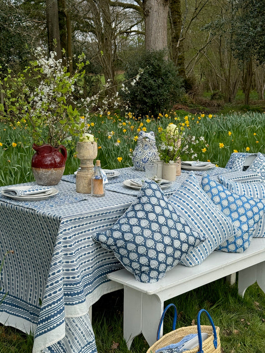 BLUE KAHO STRIPE TABLECLOTH