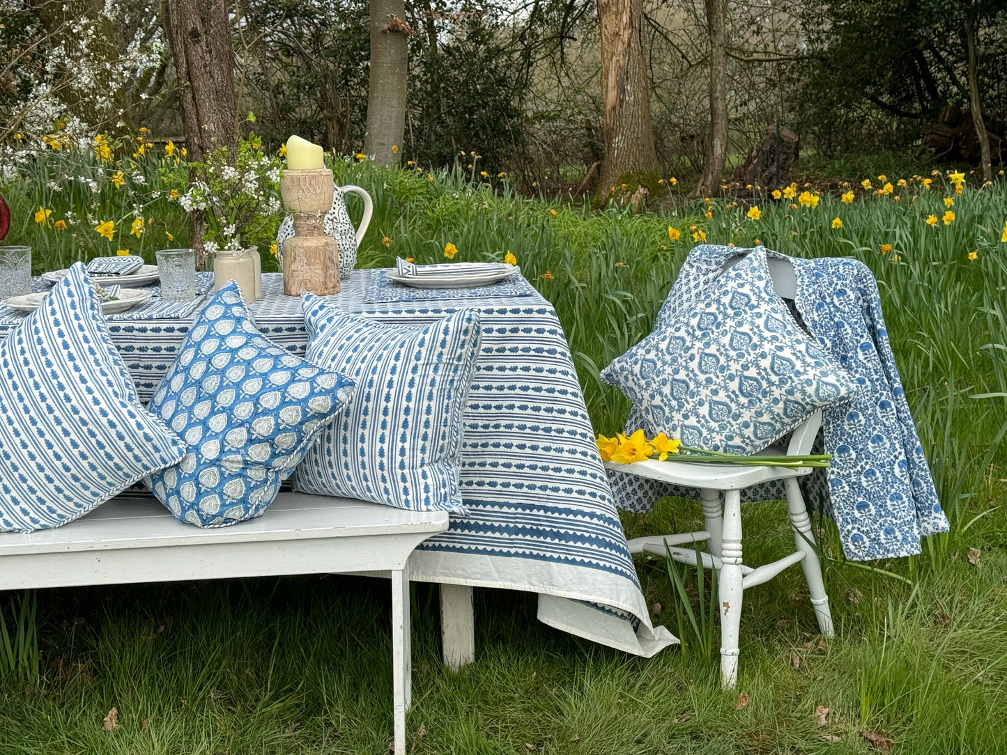 BLUE KAHO STRIPE TABLECLOTH