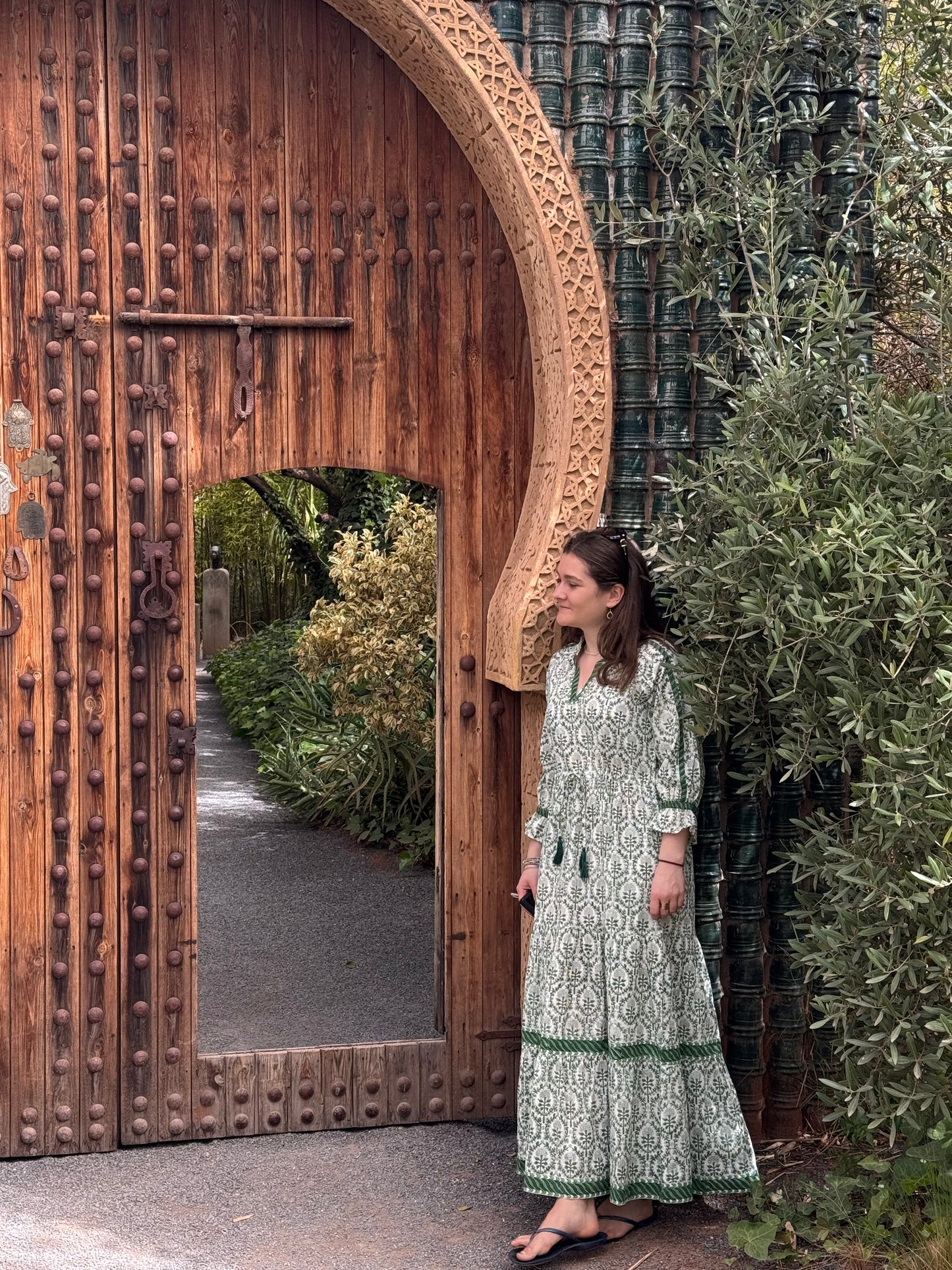 GREEN REVERSE TRELLIS LOTTIE DRESS