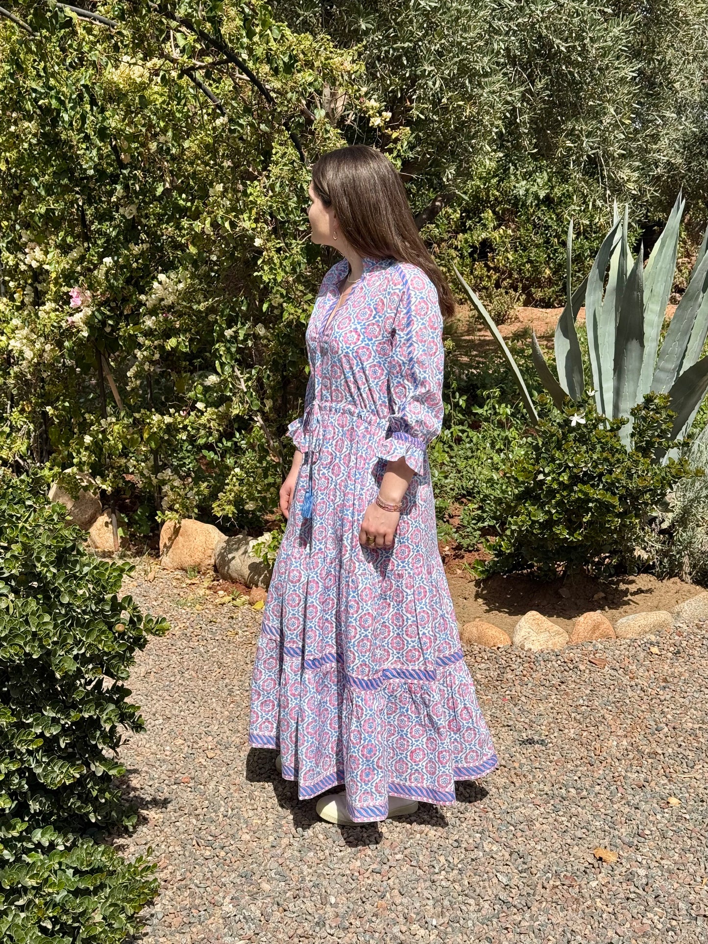 PINK AND BLUE SPIRAL FLORAL LOTTIE DRESS