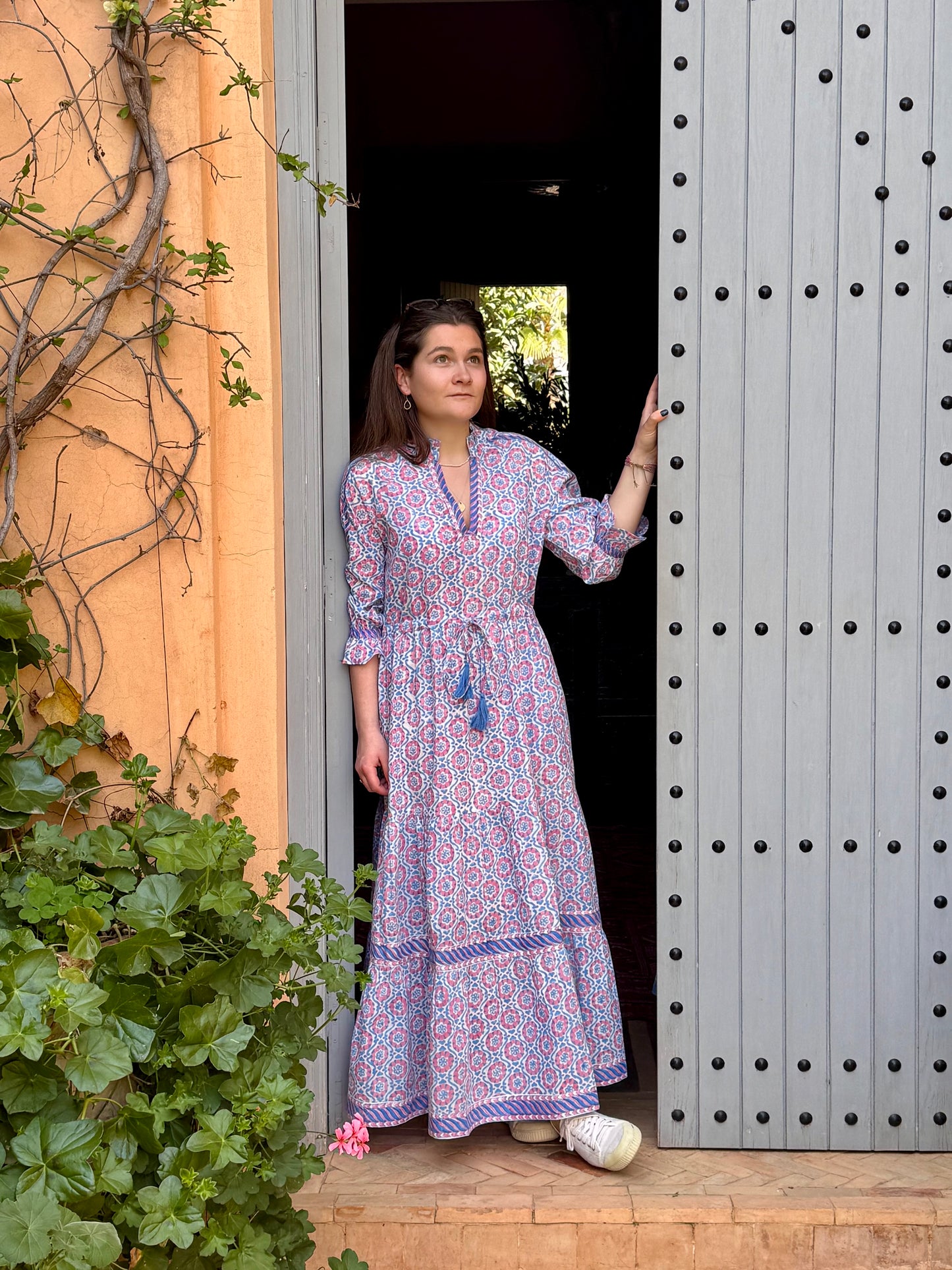 PINK AND BLUE SPIRAL FLORAL LOTTIE DRESS