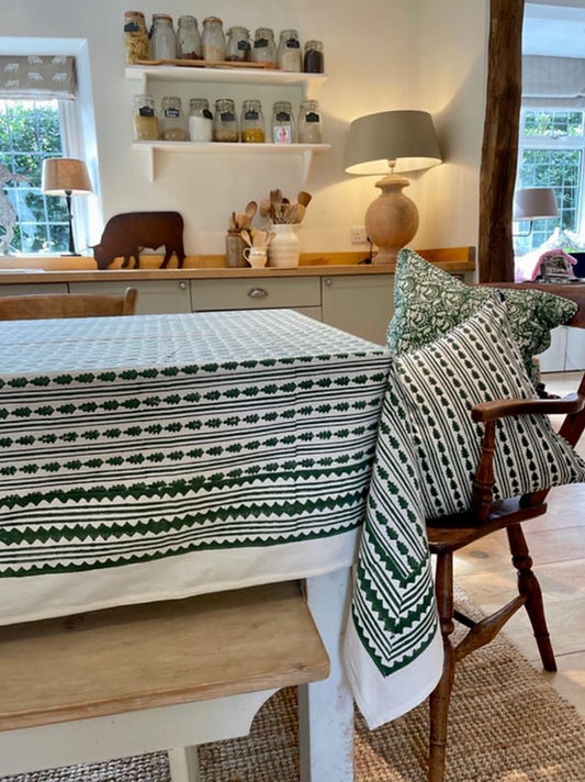 GREEN KAHO STRIPE TABLECLOTH