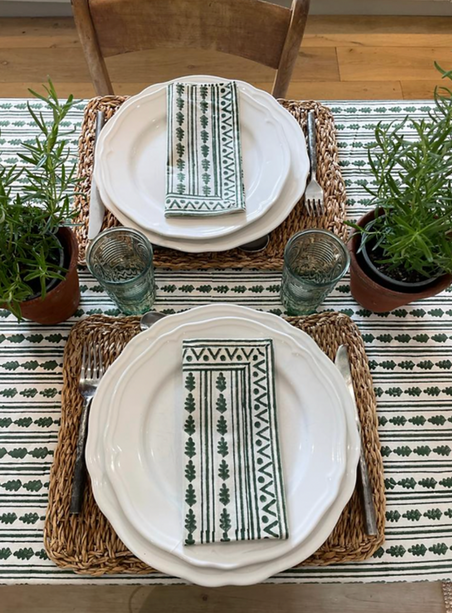 GREEN KAHO STRIPE TABLECLOTH