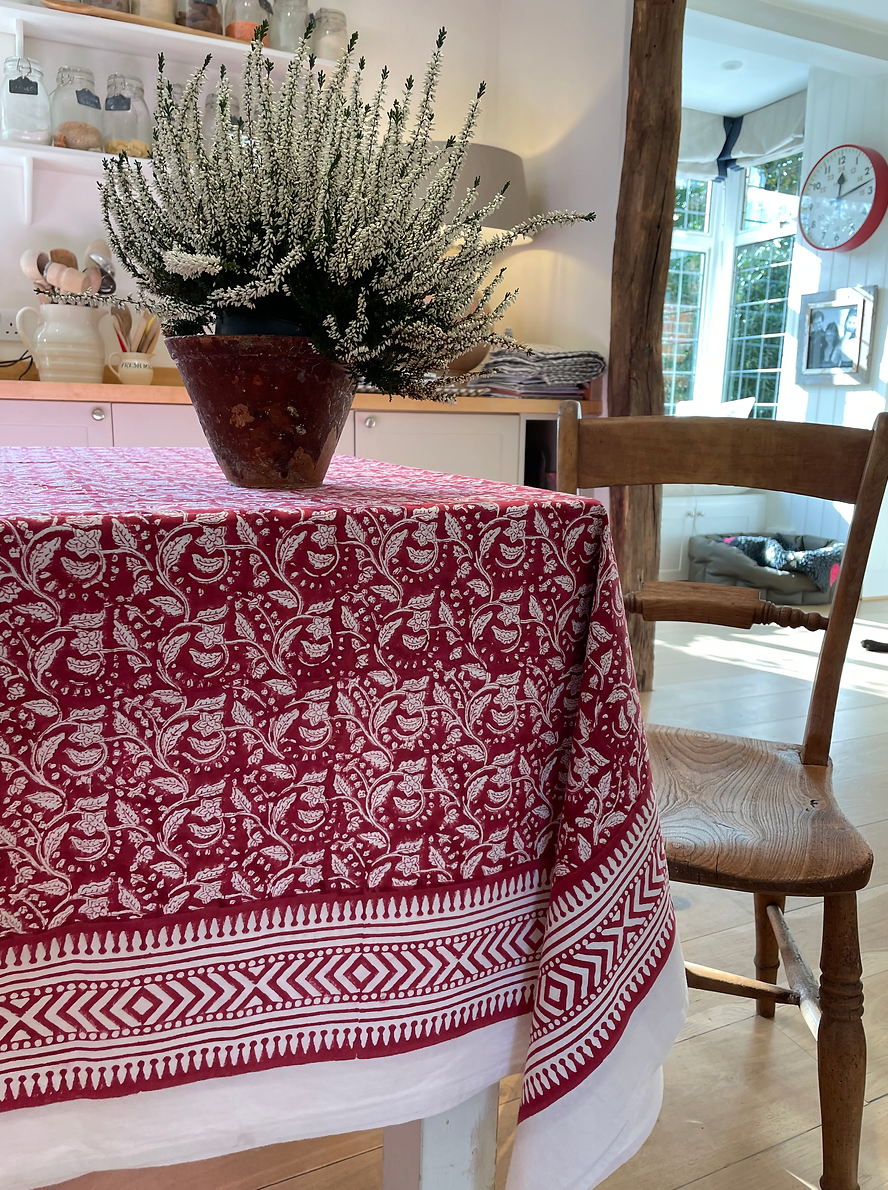 RED FLORAL TABLECLOTH