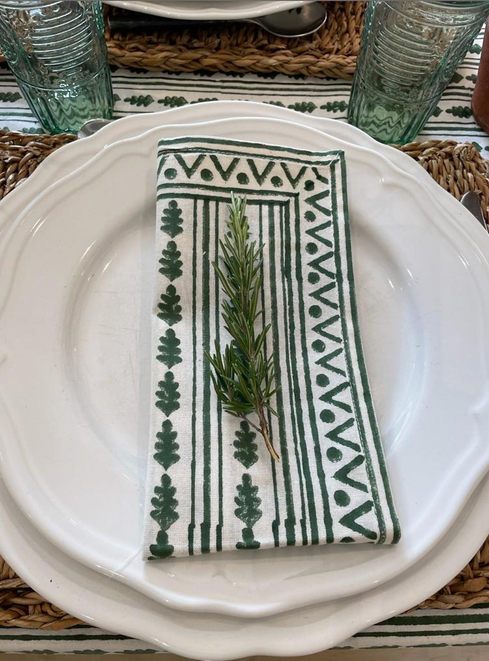 GREEN KAHO STRIPE NAPKINS