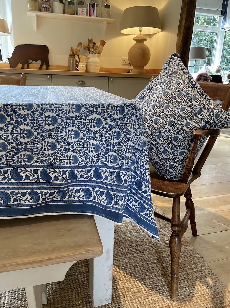 BLUE TRELLIS TABLECLOTH