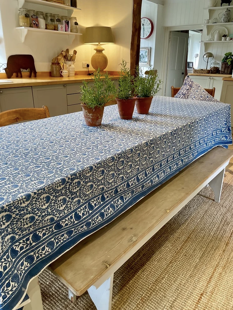 BLUE TRELLIS TABLECLOTH