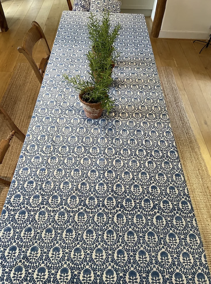 BLUE TRELLIS TABLECLOTH