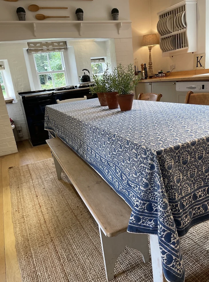 BLUE TRELLIS TABLECLOTH