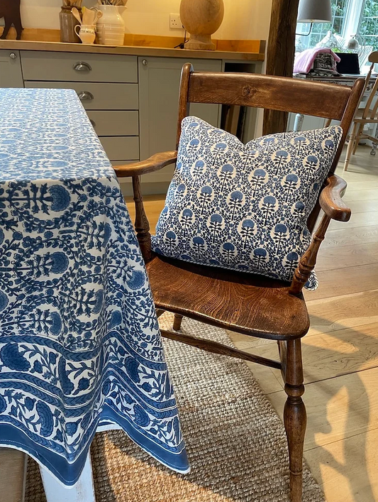 BLUE TRELLIS TABLECLOTH