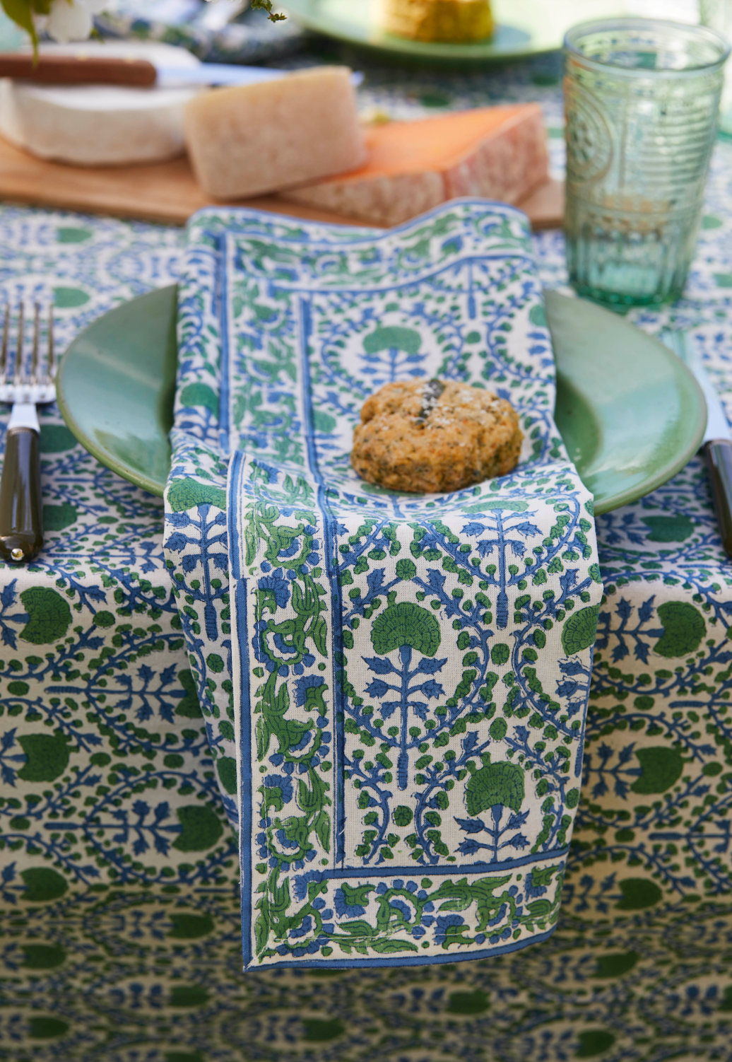 BLUE AND GREEN TRELLIS NAPKINS