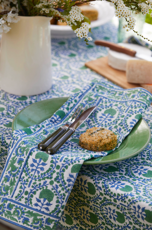 BLUE AND GREEN TRELLIS NAPKINS