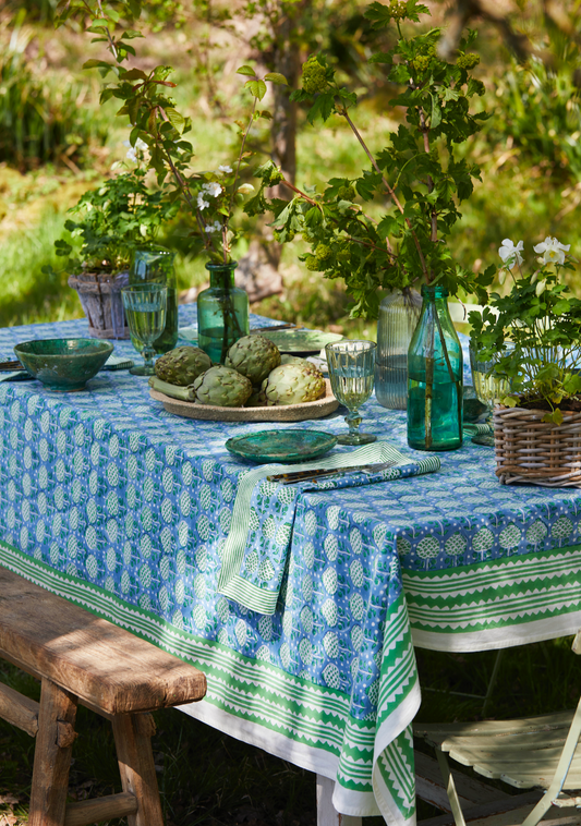 BLUE AND GREEN ARTICHOKE TABLECLOTH