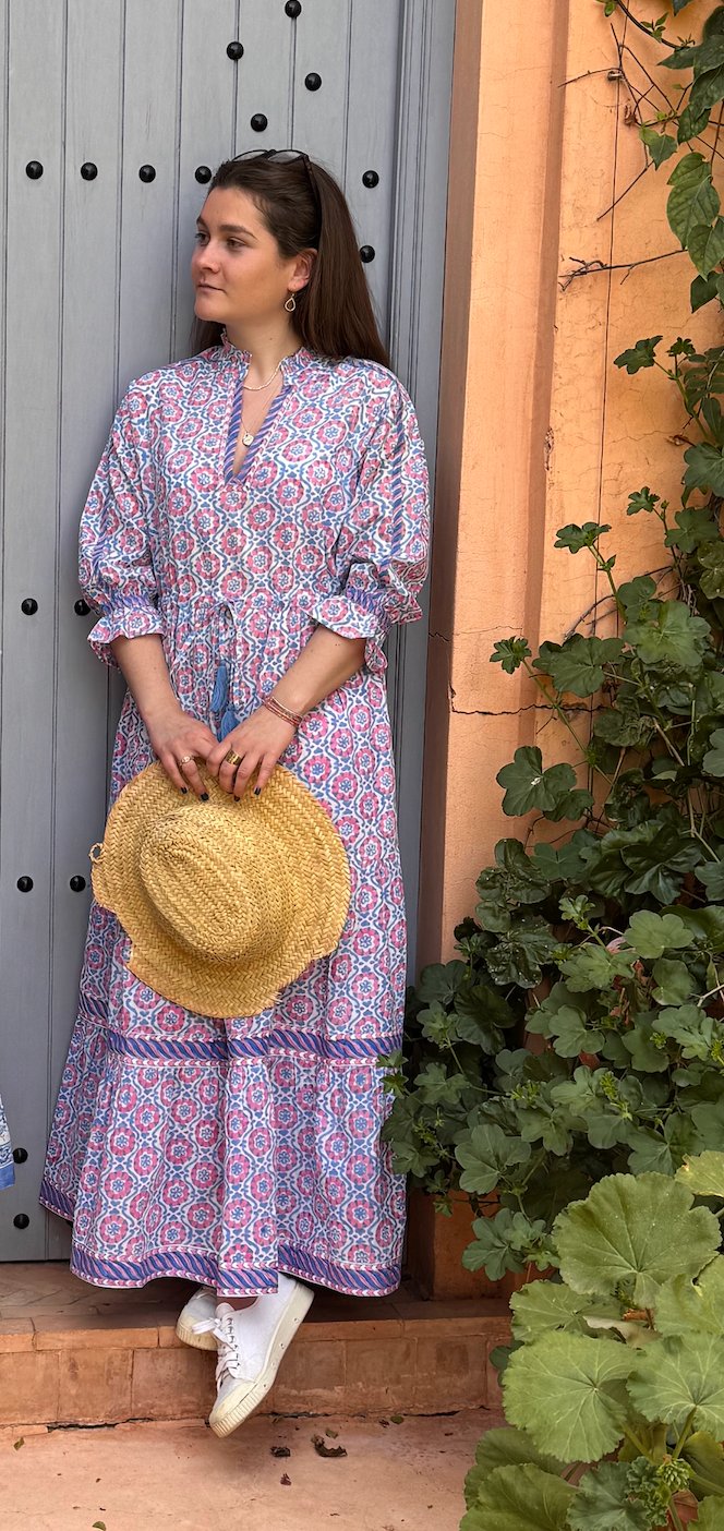 PINK AND BLUE SPIRAL FLORAL LOTTIE DRESS