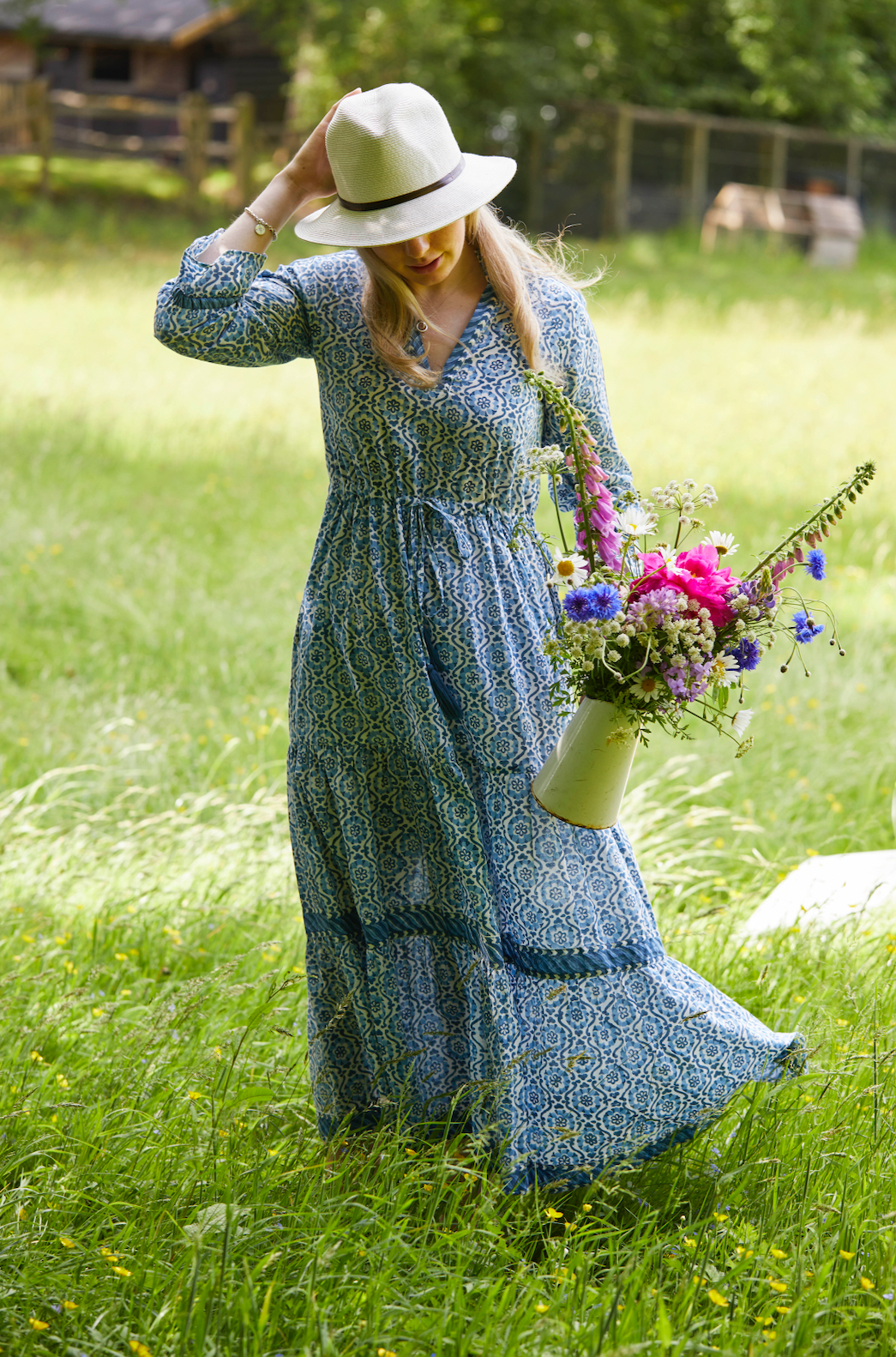 BLUE SPIRAL FLORAL LOTTIE DRESS