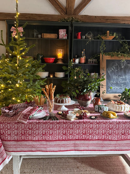 RED FLORAL CHRISTMAS TABLECLOTH