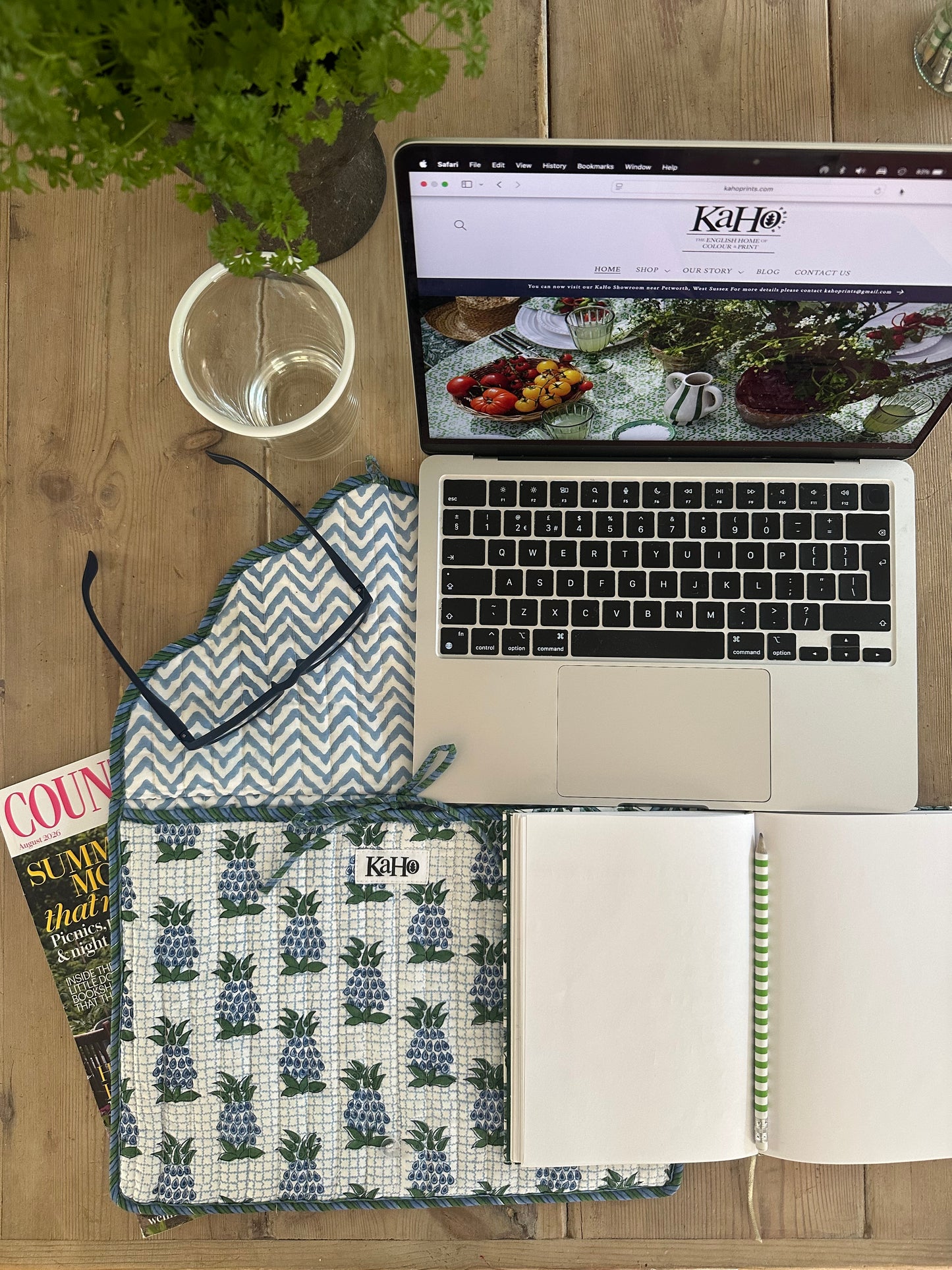 BLUE AND GREEN PINEAPPLE LAPTOP CASE WITH STRIPED BORDER