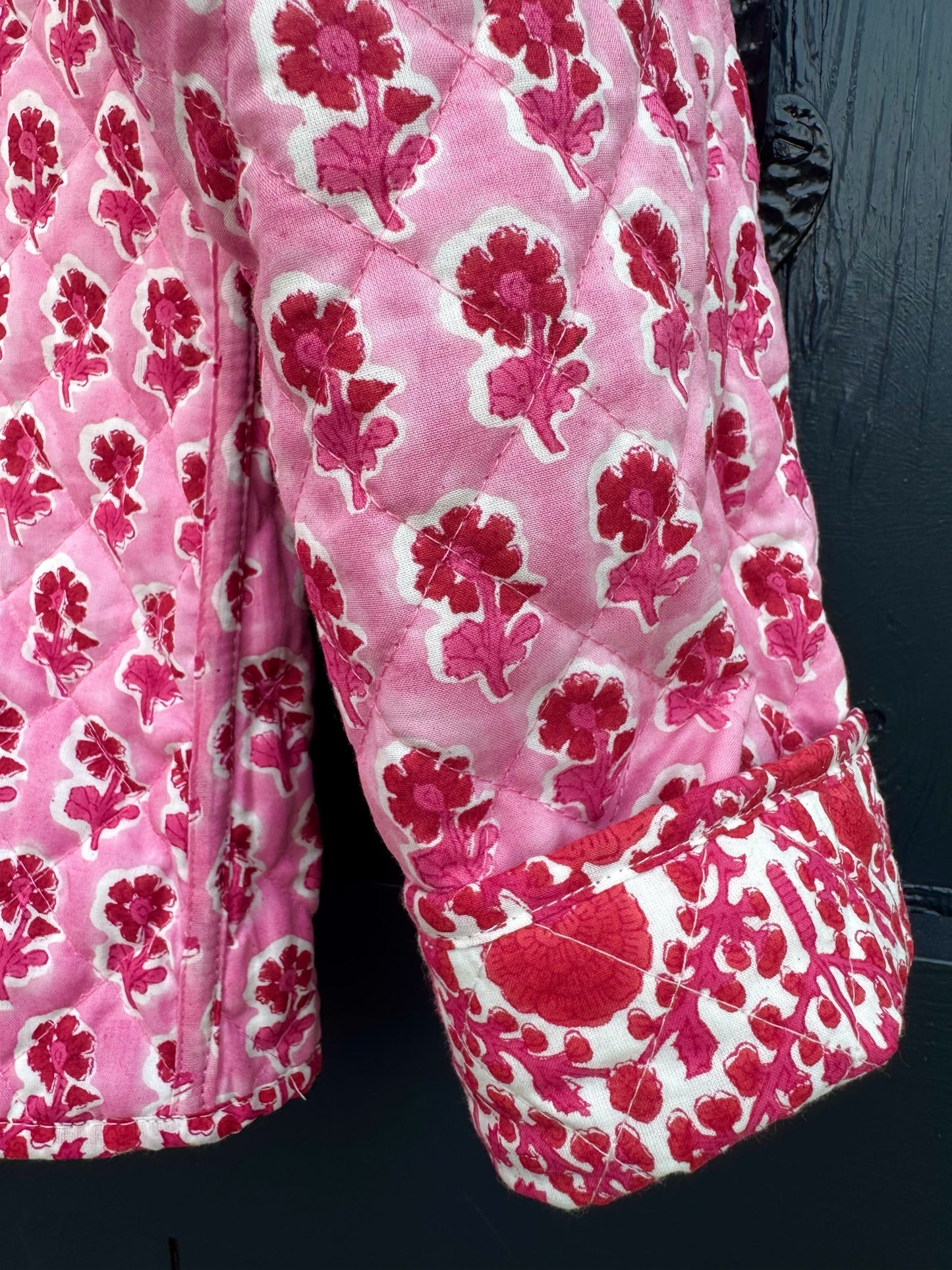 RED AND PINK TRELLIS REVERSIBLE JACKET