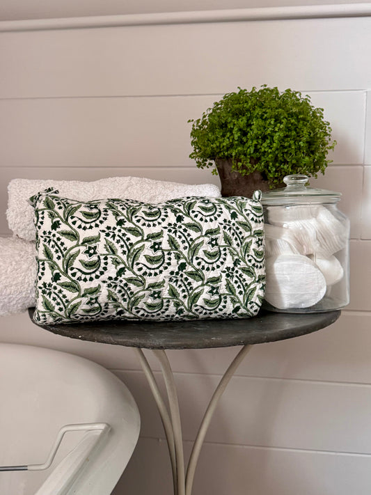 GREEN REVERSE FLORAL MAKEUP BAG