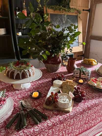 RED FLORAL CHRISTMAS TABLECLOTH