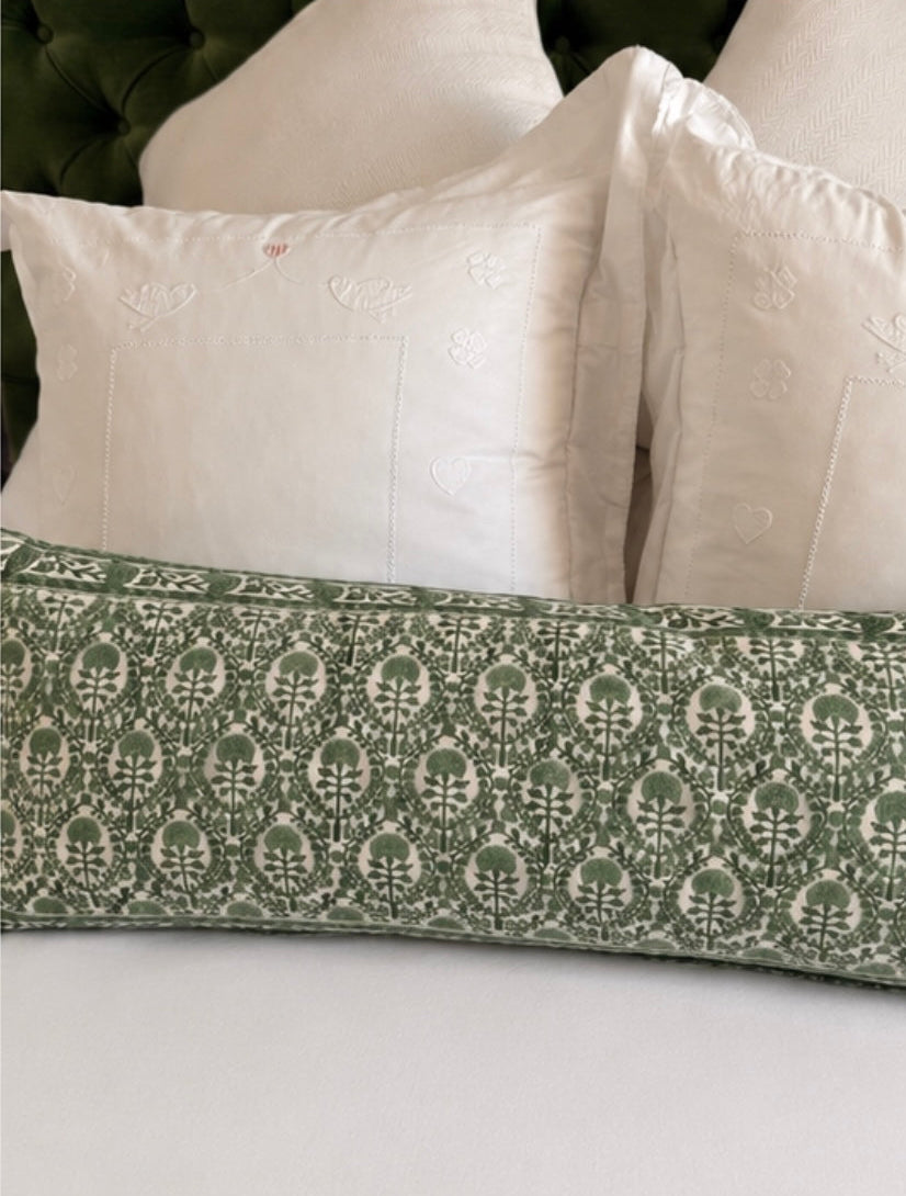 GREEN TRELLIS BOLSTER CUSHION