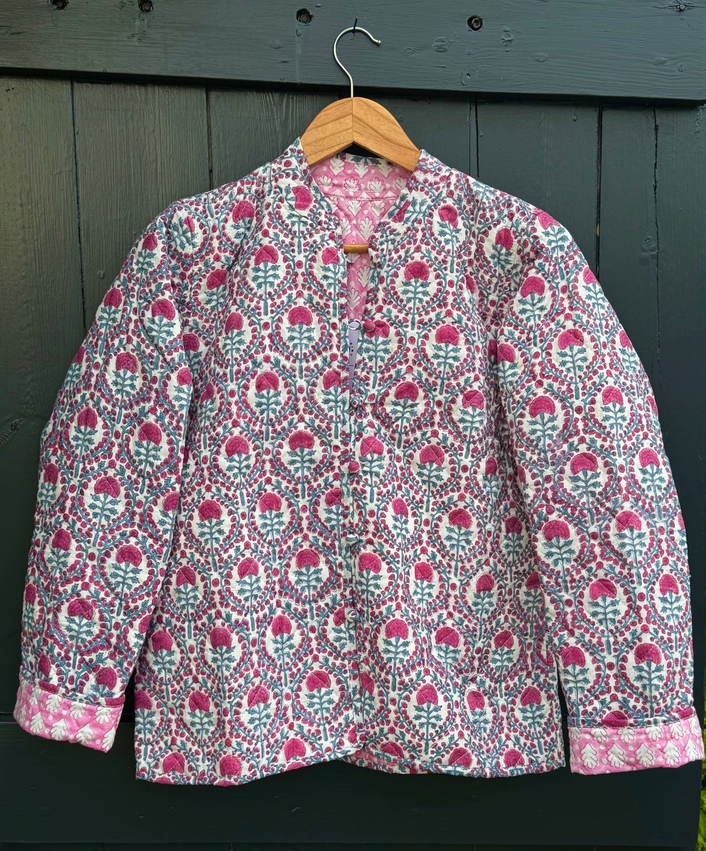 PINK AND BLUE TRELLIS REVERSIBLE JACKET